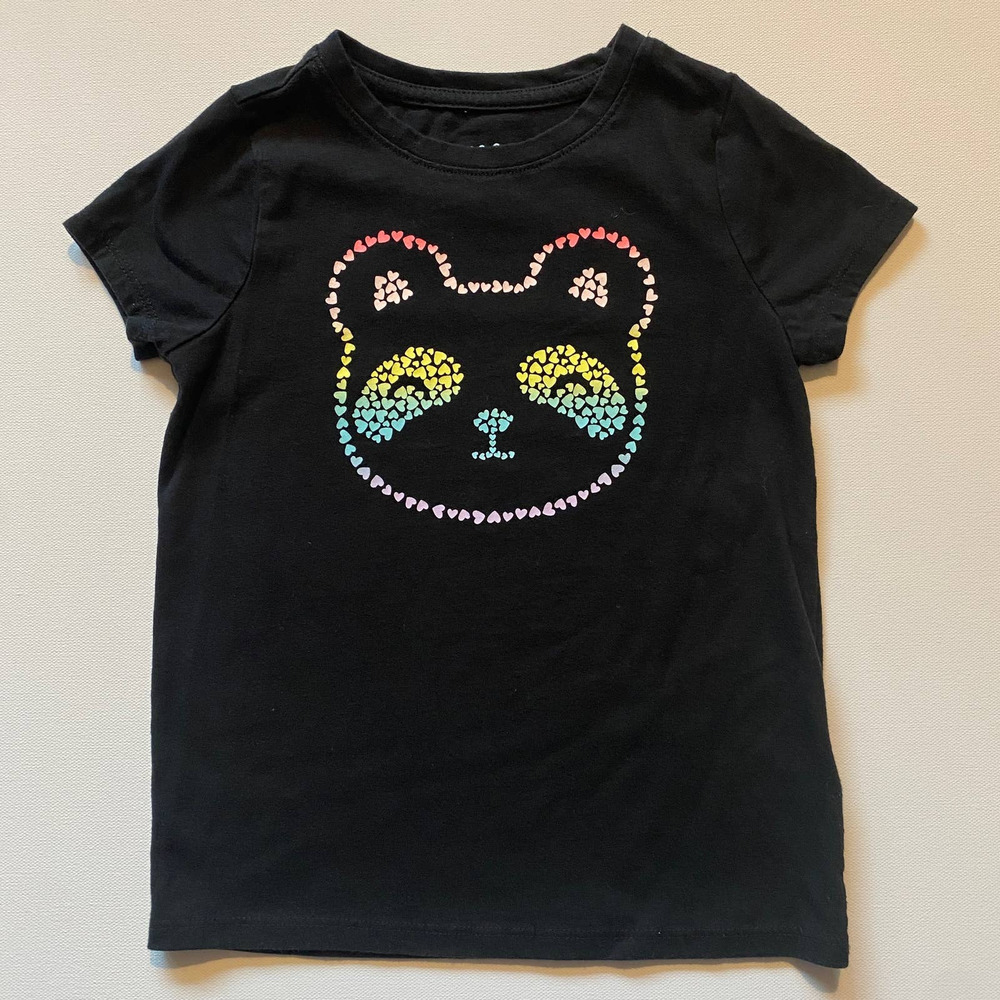 Cat & Jack Girl's Panda Bear Hearts Cotton Blend Short Sleeve T-Shirt (XS 4/5)